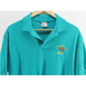 Vintage 80’s Skeet shooting Embroidery Turquoise‎ XL Polo Shirt made in USA